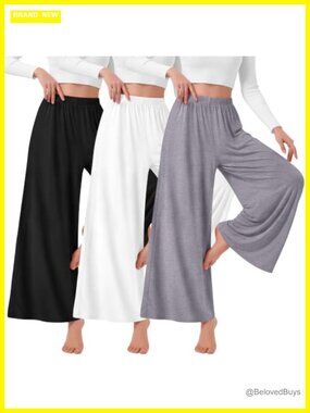 3 Pack Women Palazzo Wide Leg Flowy Dance Yoga Pants High Waist